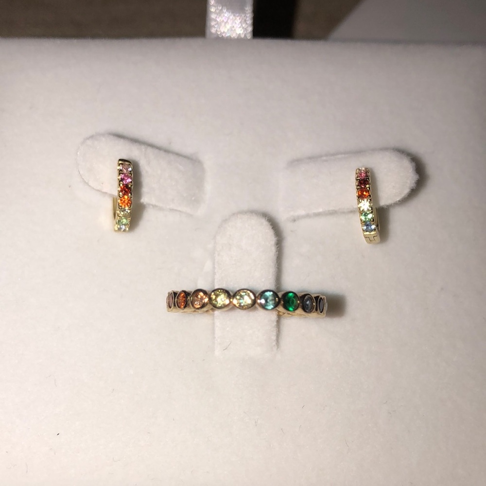 Stella and Bow ring and huggie earring set